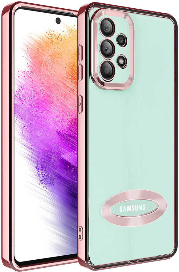 Galaxy A73 Kılıf Kamera Korumalı Logo Gösteren Mnc Omega Kapak-Rose Gold