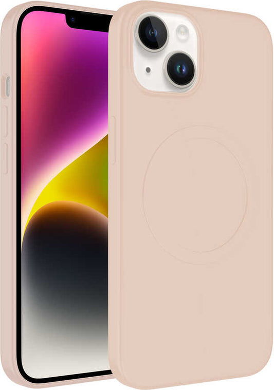 Apple iPhone 14 Plus Kılıf Magsafe Wireless Şarj Özellikli Pastel Renk Silikon Mnc Plas Kapak-Pembe Açık