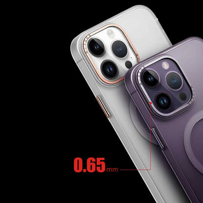 Apple iPhone 14 Pro Kılıf Magsafe Şarj Özellikli Buzlu Sert Pc Mnc Tuval Kapak-Derin Mor