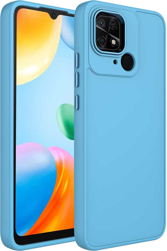 Xiaomi Redmi 10C Kılıf Metal Çerçeve ve Buton Tasarımlı Silikon Mnc Luna Kapak-Sierra Mavi