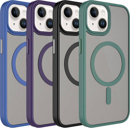 Apple iPhone 15 Plus Kılıf Mat Arka Yüzey Wireless Şarj Özellikli Mnc Flet Magsafe Kapak-Pembe