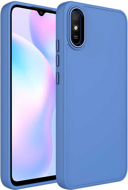 Xiaomi Redmi 9A Kılıf Metal Çerçeve ve Buton Tasarımlı Silikon Mnc Luna Kapak-Lavendery Gray