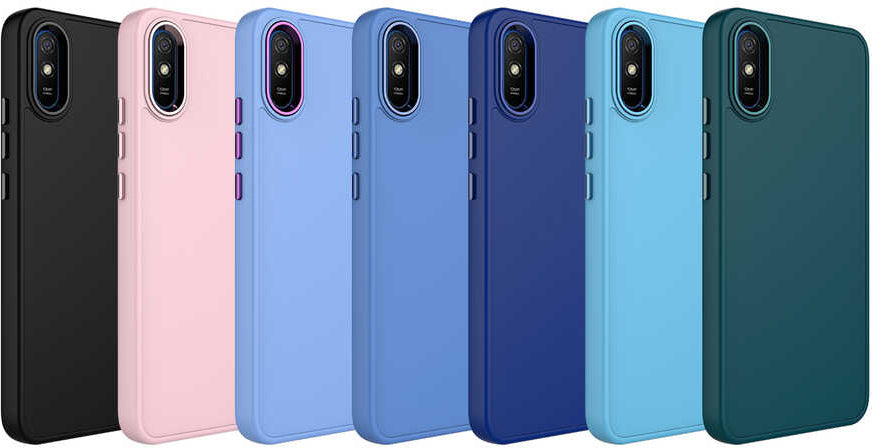 Xiaomi Redmi 9A Kılıf Metal Çerçeve ve Buton Tasarımlı Silikon Mnc Luna Kapak-Lavendery Gray
