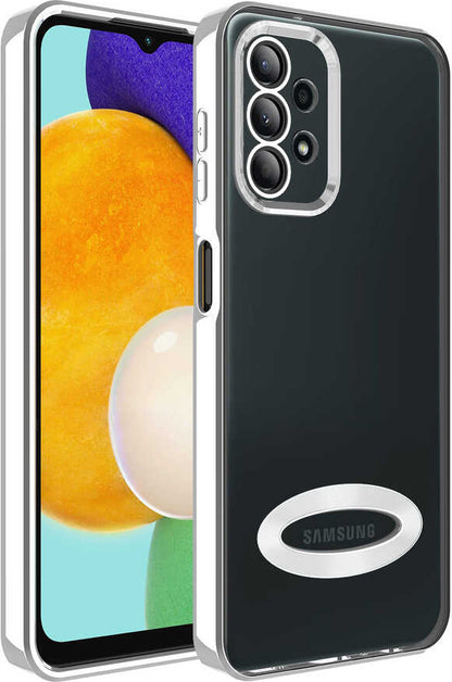 Galaxy A23 Kılıf Kamera Korumalı Logo Gösteren Mnc Omega Kapak-Gümüş