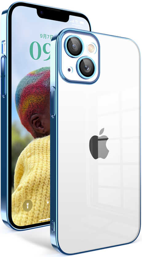 Apple iPhone 14 Kılıf Kamera Korumalı Renkli Çerçeveli Mnc Garaj Kapak-Mavi Açık