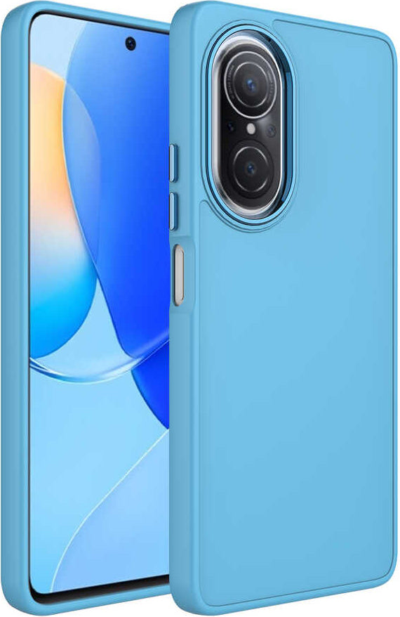 Huawei Nova 9 Se Kılıf Metal Çerçeve ve Buton Tasarımlı Silikon Mnc Luna Kapak-Sierra Mavi