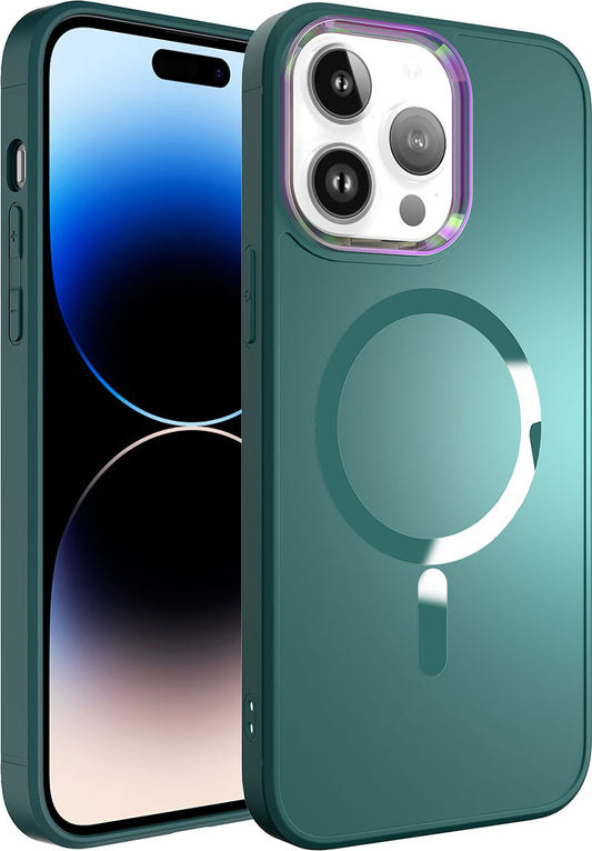 Apple iPhone 14 Pro Max Kılıf Magsafe Wireless Şarj Özellikli Mnc Stil Kapak-Koyu Yeşil