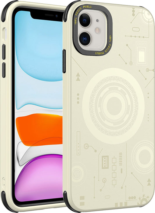 Apple iPhone 11 Kılıf Mnc Wireless Şarj Özellikli Desenli Hot Kapak-Gold