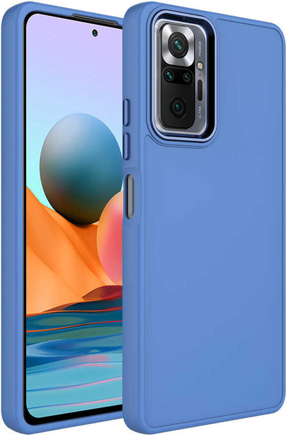 Xiaomi Redmi Note 10 Pro Kılıf Metal Çerçeve ve Buton Tasarımlı Silikon Mnc Luna Kapak-Lavendery Gray