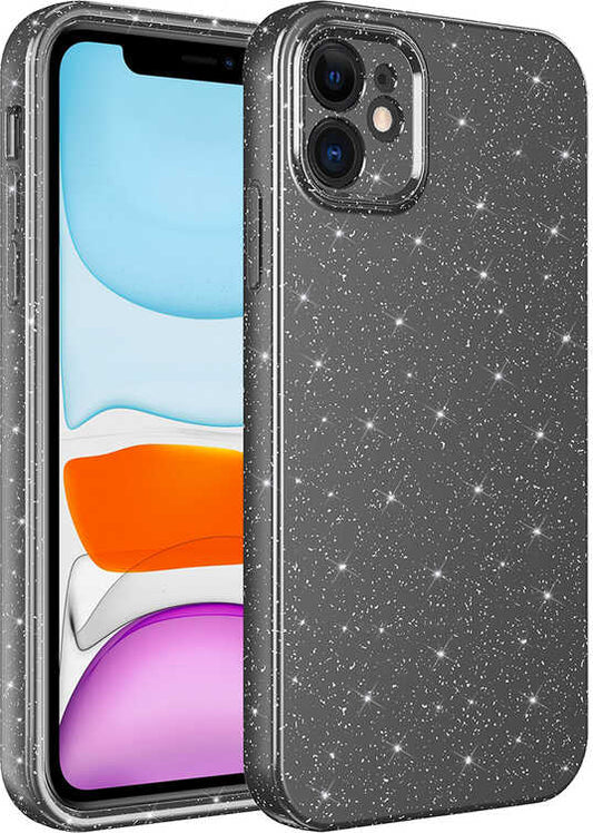 Apple iPhone 12 Kılıf Kamera Korumalı Simli Lüks Mnc Koton Kapak-Gri