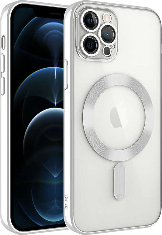 Apple iPhone 12 Pro Kılıf Kamera Korumalı Magsafe Wireless Şarj Özellikli Mnc Demre Kapak-Gümüş