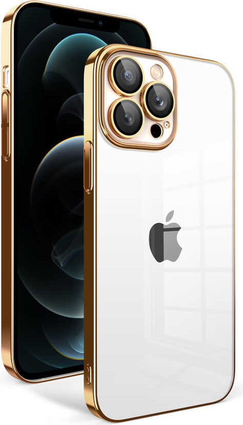 Apple iPhone 12 Pro Max Kılıf Kamera Korumalı Renkli Çerçeveli Mnc Garaj Kapak-Gold