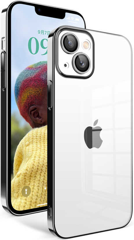 Apple iPhone 14 Kılıf Kamera Korumalı Renkli Çerçeveli Mnc Garaj Kapak-Siyah