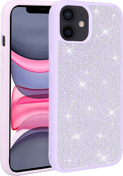 Apple iPhone 12 Kılıf Parlak Taşlı Tasarım Mnc Ston Kapak-Lila