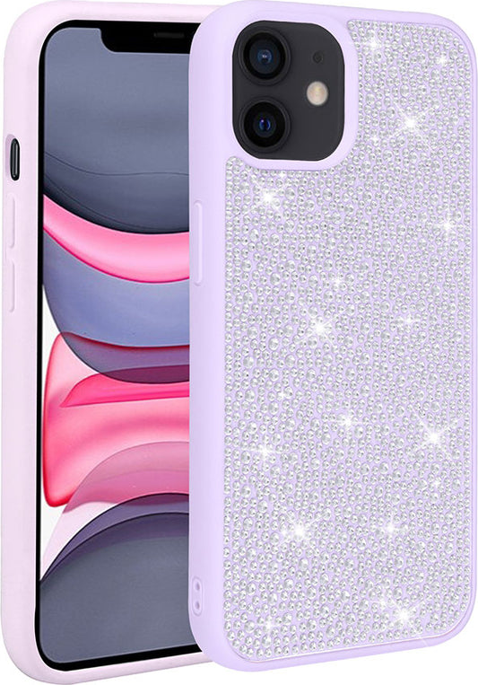 Apple iPhone 12 Kılıf Parlak Taşlı Tasarım Mnc Ston Kapak-Lila