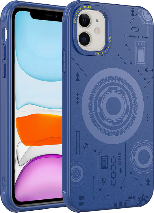 Apple iPhone 11 Kılıf Mnc Wireless Şarj Özellikli Desenli Hot Kapak-Lacivert