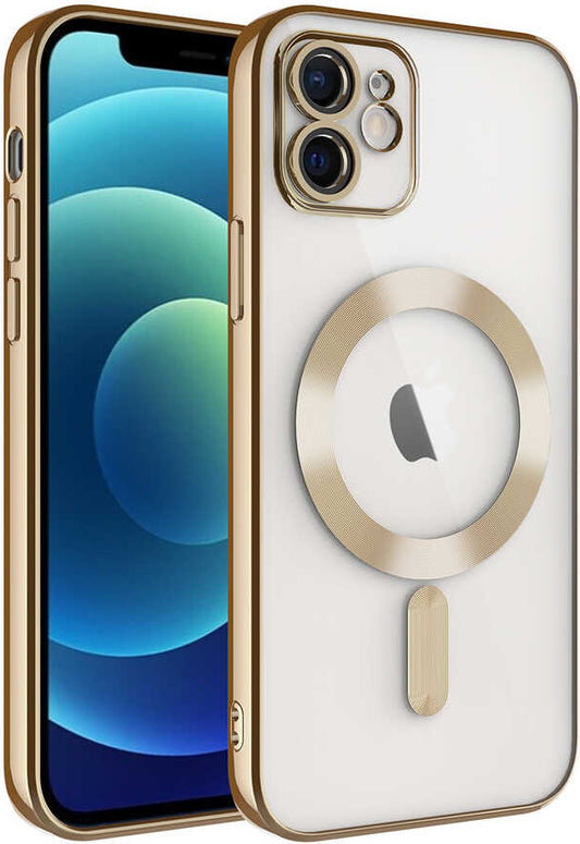 Apple iPhone 11 Kılıf Kamera Korumalı Magsafe Wireless Şarj Özellikli Mnc Demre Kapak-Gold