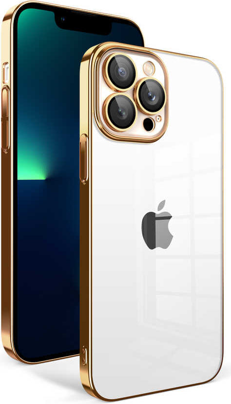 Apple iPhone 13 Pro Max Kılıf Kamera Korumalı Renkli Çerçeveli Mnc Garaj Kapak-Gold