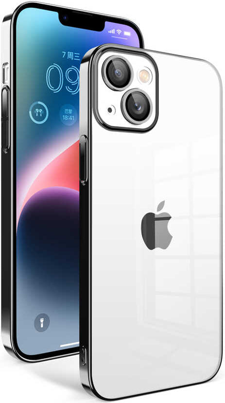 Apple iPhone 14 Plus Kılıf Kamera Korumalı Renkli Çerçeveli Mnc Garaj Kapak-Siyah
