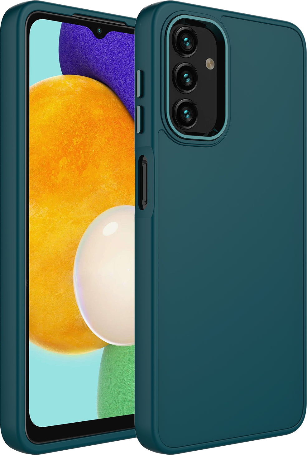 Galaxy A04 Kılıf Metal Çerçeve ve Buton Tasarımlı Silikon Mnc Luna Kapak-Koyu Yeşil