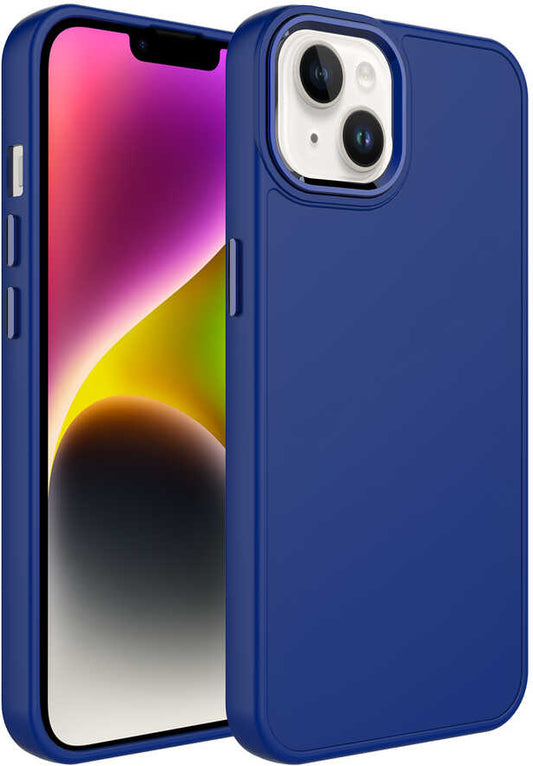 Apple iPhone 14 Kılıf Metal Çerçeve ve Buton Tasarımlı Silikon Mnc Luna Kapak-Lacivert