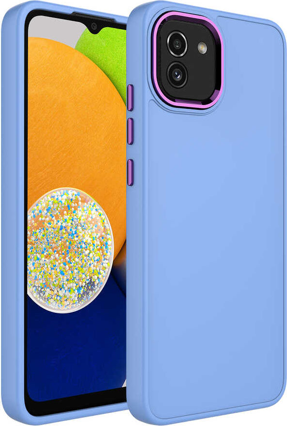 Galaxy A03 Kılıf Metal Çerçeve ve Buton Tasarımlı Silikon Mnc Luna Kapak-Lila