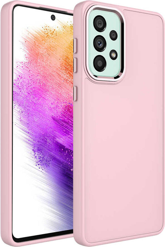 Galaxy A33 5g Kılıf Metal Çerçeve ve Buton Tasarımlı Silikon Mnc Luna Kapak-Pembe