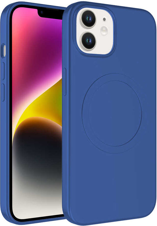 Apple iPhone 11 Kılıf Magsafe Wireless Şarj Özellikli Pastel Renk Silikon Mnc Plas Kapak-Mavi