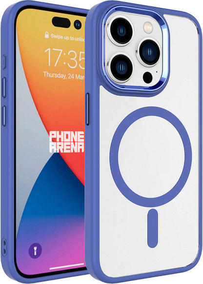 Apple iPhone 15 Pro Kılıf Wireless Şarj Özellikli Mnc Krom Magsafe Silikon Kapak-Mavi