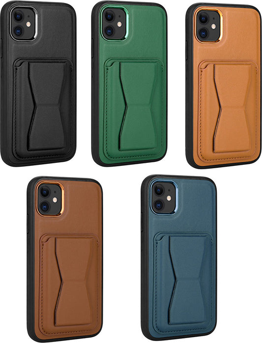 Apple iPhone 11 Kılıf Kartlıklı Standlı pu Deri Mnc Memo Kapak-Kahve Açık
