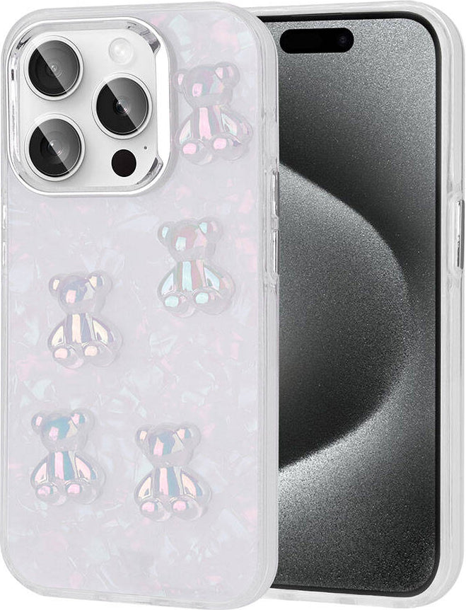 Apple iPhone 15 Pro Kılıf Kabartma Figürlü Parlak Mnc Eralli Silikon Kapak-Ayı