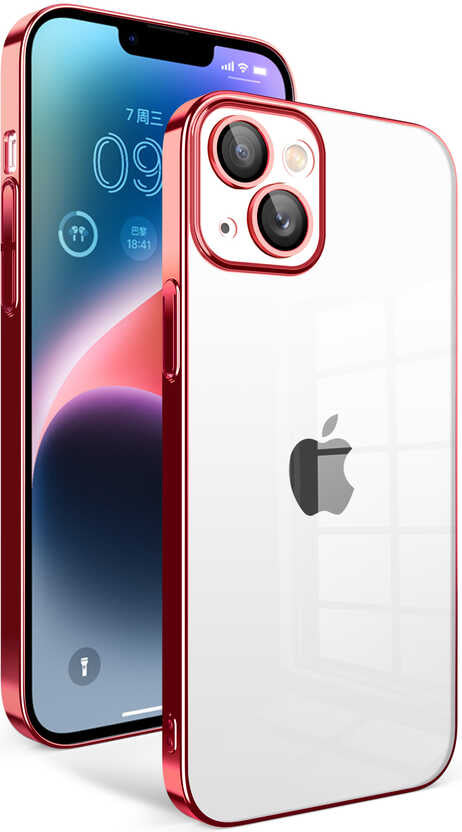 Apple iPhone 14 Plus Kılıf Kamera Korumalı Renkli Çerçeveli Mnc Garaj Kapak-Kırmızı