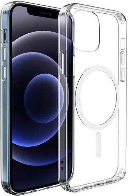 Apple iPhone 12 Kılıf Magsafe Şarj Özellikli Şeffaf Sert Pc Mnc Embos Kapak-Renksiz