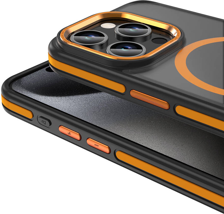 Apple iPhone 15 Pro Kılıf Magsafe Şarj Özellikli Mat Görünümlü Mnc Ant Kapak-Turuncu