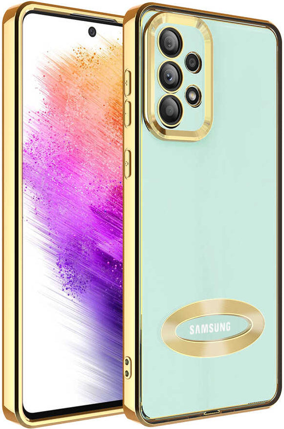 Galaxy A73 Kılıf Kamera Korumalı Logo Gösteren Mnc Omega Kapak-Gold
