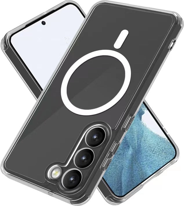 Galaxy S23 Kılıf Magsafe Şarj Özellikli Şeffaf Sert Pc Mnc Embos Kapak-Renksiz