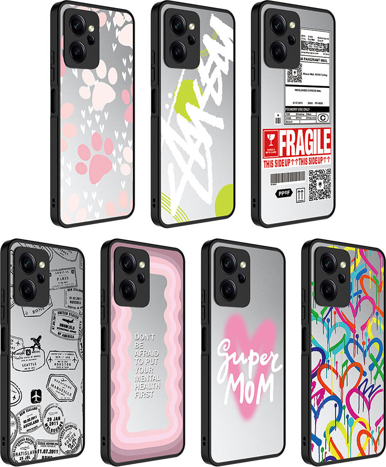 Xiaomi Poco X5 Pro Kılıf Aynalı Desenli Kamera Korumalı Parlak Mnc Mirror Kapak-Fragile