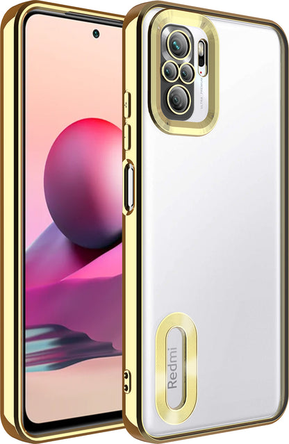 Xiaomi Redmi Note 10 Kılıf Kamera Korumalı Logo Gösteren Mnc Omega Kapak-Gold