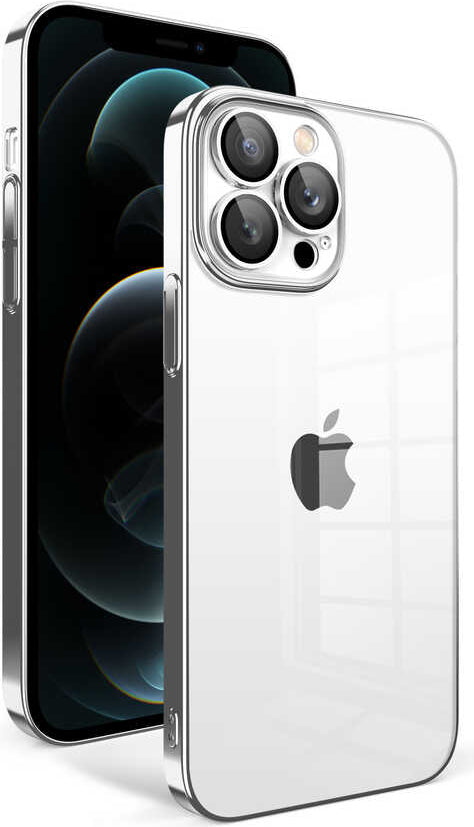 Apple iPhone 12 Pro Max Kılıf Kamera Korumalı Renkli Çerçeveli Mnc Garaj Kapak-Gümüş