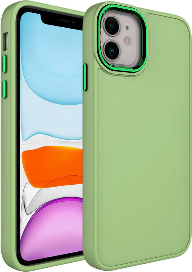 Apple iPhone 11 Kılıf Metal Çerçeve ve Buton Tasarımlı Silikon Mnc Luna Kapak-Yeşil