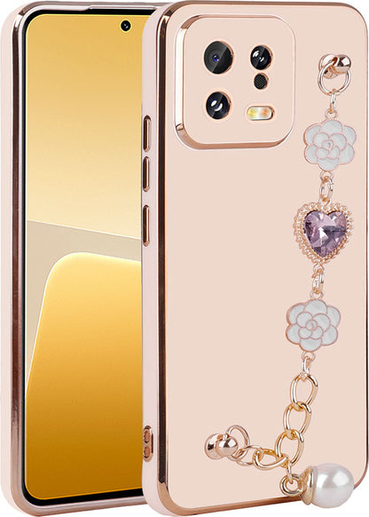 Xiaomi Mi 13 Kılıf El Tutamaçlı Kamera Korumalı Mnc Taka Silikon Kapak-Pembe