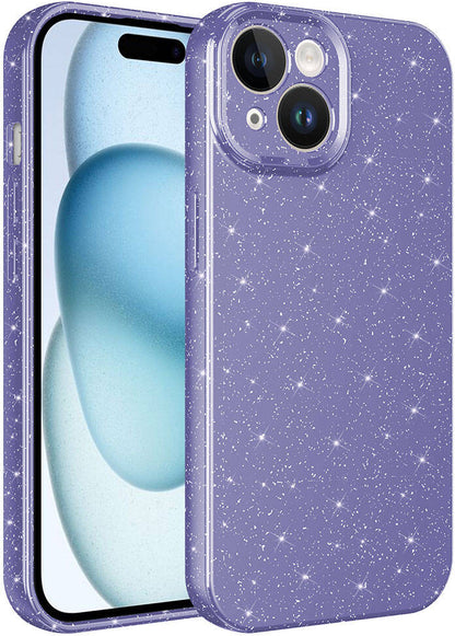 Apple iPhone 15 Plus Kılıf Kamera Korumalı Simli Lüks Mnc Koton Kapak-Mor