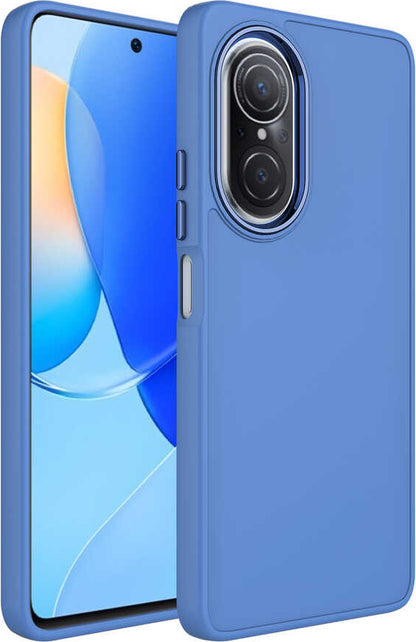 Huawei Nova 9 Se Kılıf Metal Çerçeve ve Buton Tasarımlı Silikon Mnc Luna Kapak-Lavendery Gray