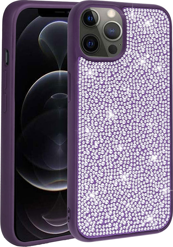 Apple iPhone 13 Pro Max Kılıf Parlak Taşlı Tasarım Mnc Ston Kapak-Derin Mor