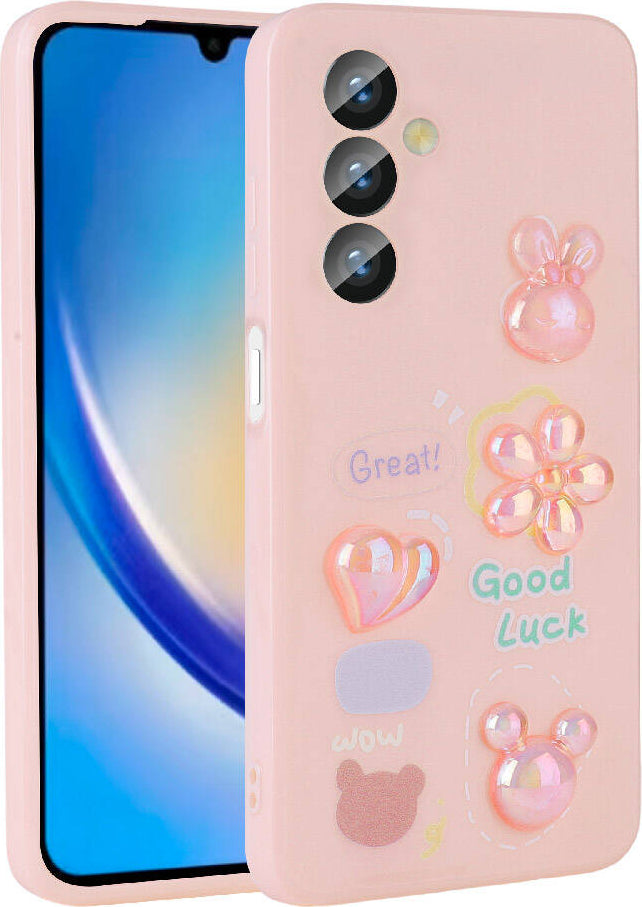 Galaxy A23 4g Kılıf Kabartma Figürlü Parlak Mnc Toys Silikon Kapak-Pembe