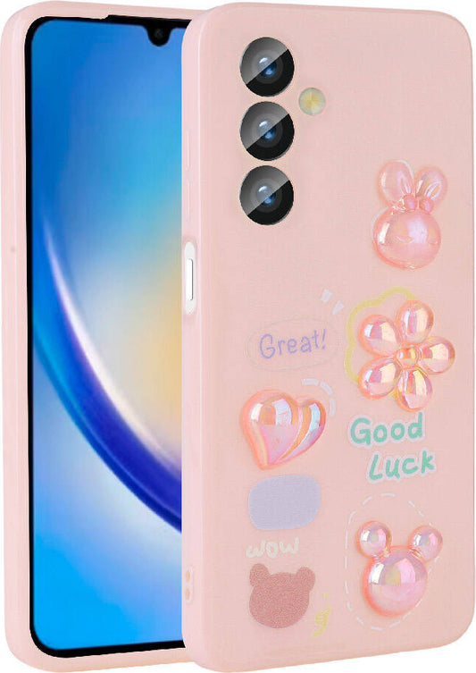 Galaxy A23 4g Kılıf Kabartma Figürlü Parlak Mnc Toys Silikon Kapak-Pembe