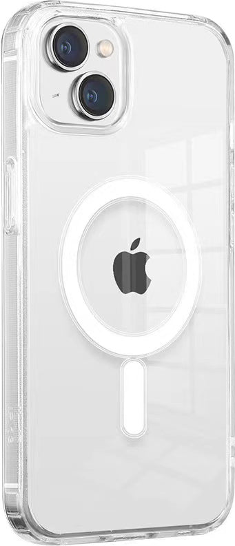 Apple iPhone 14 Kılıf Magsafe Şarj Özellikli Şeffaf Sert Pc Mnc Embos Kapak-Renksiz