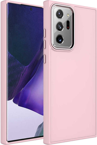 Galaxy Note 20 Ultra Kılıf Metal Çerçeve ve Buton Tasarımlı Silikon Mnc Luna Kapak-Pembe