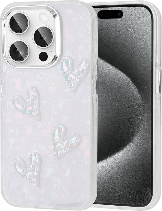 Apple iPhone 15 Pro Max Kılıf Kabartma Figürlü Parlak Mnc Eralli Silikon Kapak-Kalp