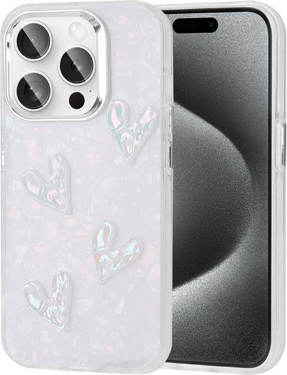 Apple iPhone 15 Pro Max Kılıf Kabartma Figürlü Parlak Mnc Eralli Silikon Kapak-Kalp
